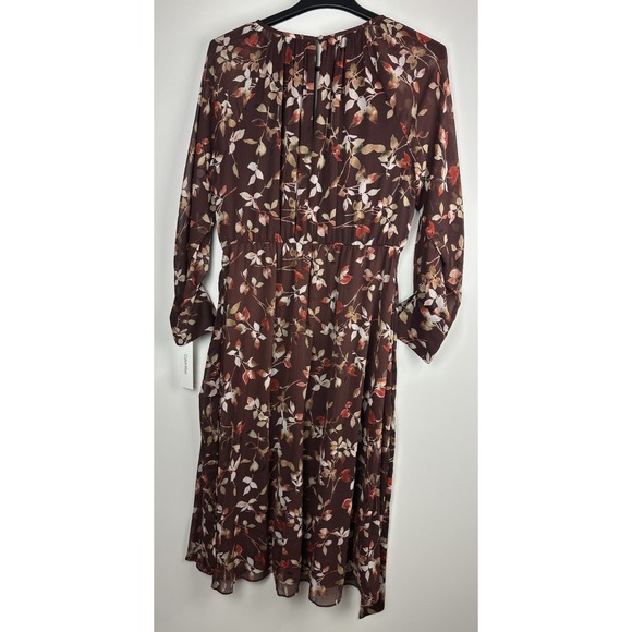 NWT Calvin Klein Floral Keyhole Maxi Dress Size 14 Burgundy Boho Peasant Folk - Picture 8 of 12